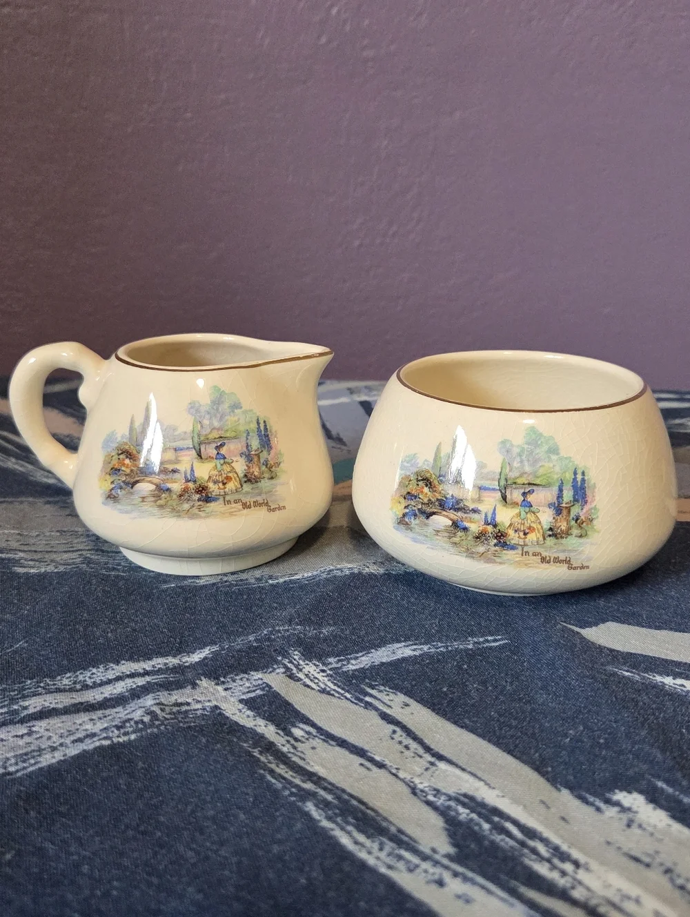 SANDLAND WARE Old World Garden English Creamer And Sugar Dish